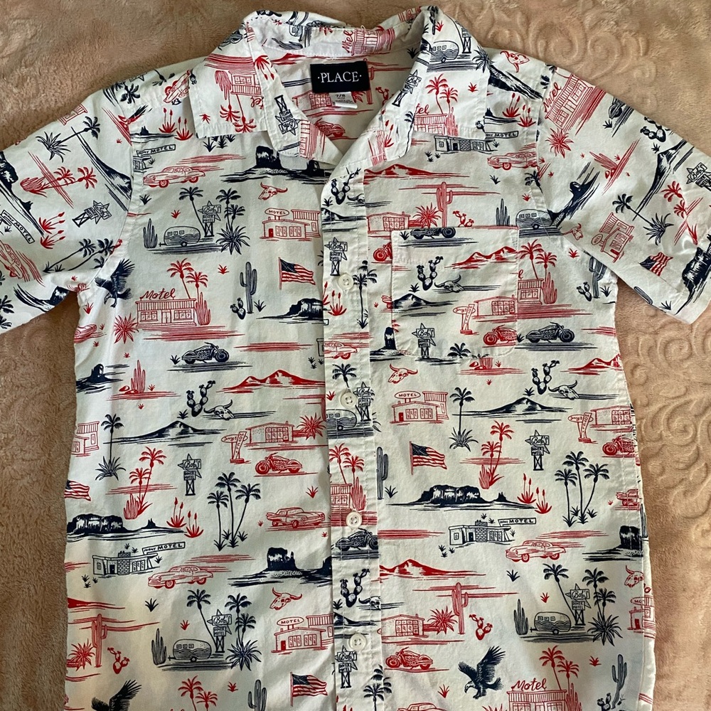 The Children's Place Red and Blue Americana Button Down Shirt with Classic Style